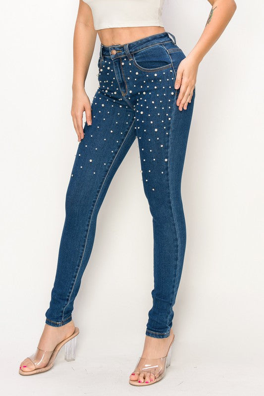 High Rise Bling Pearl Jeans