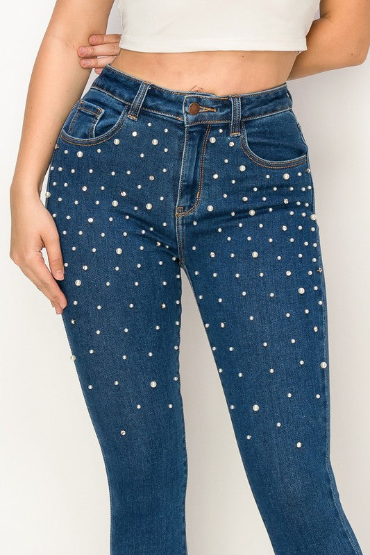High Rise Bling Pearl Jeans