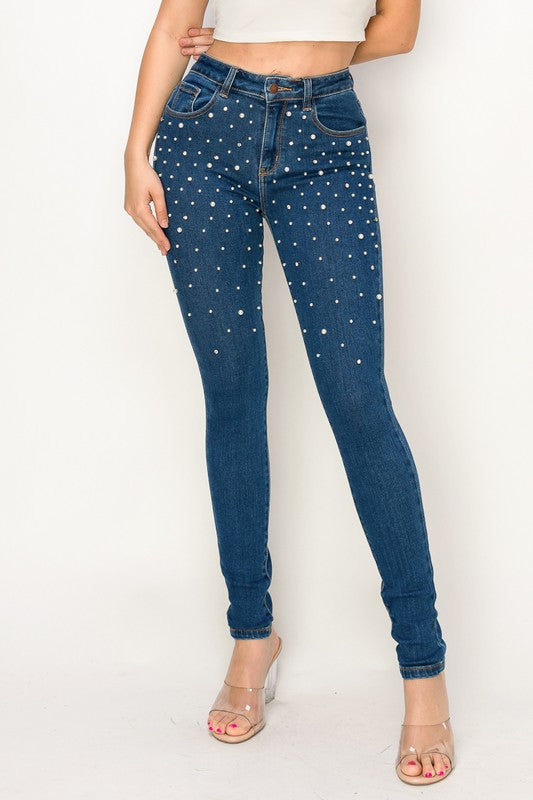High Rise Bling Pearl Jeans