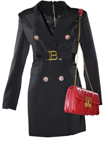 European Blazer Dress Black Women Long Sleeve