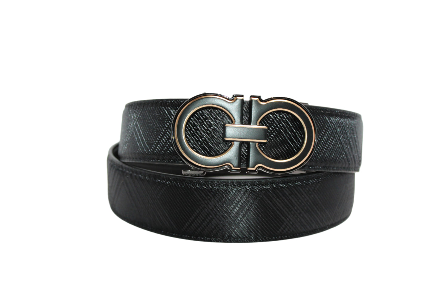Men's Belt Black Leather No Holes Adjustable Ratchet