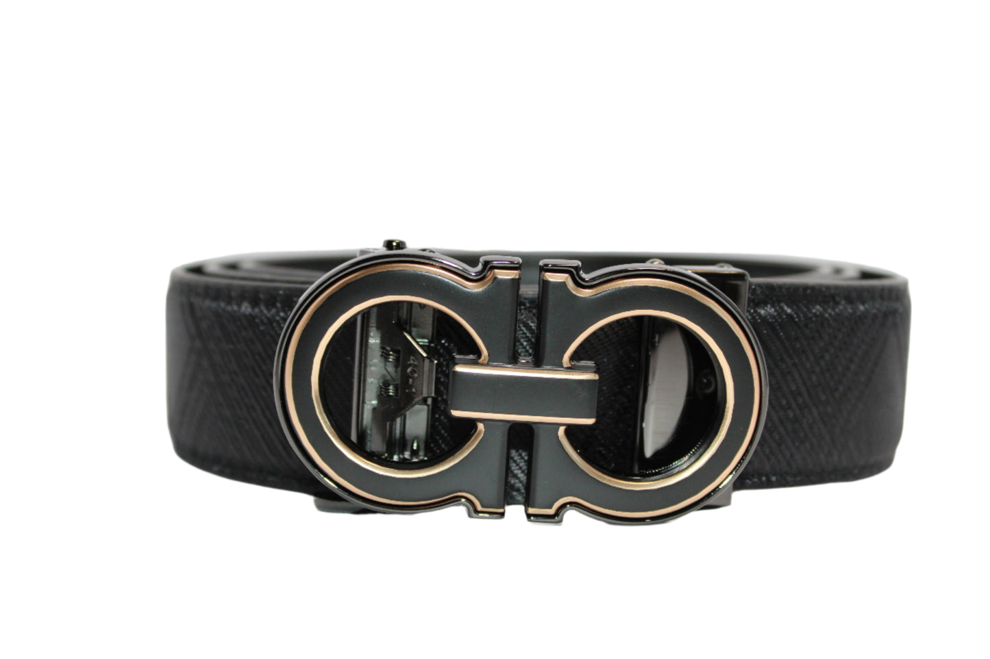 Men's Belt Black Leather No Holes Adjustable Ratchet