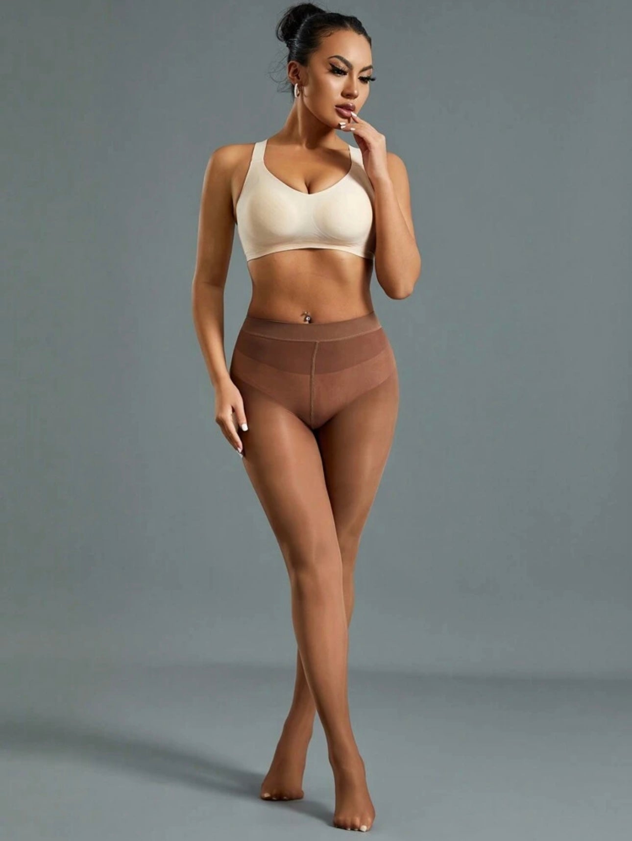 Pantyhose Thighs Women Coffee Brown