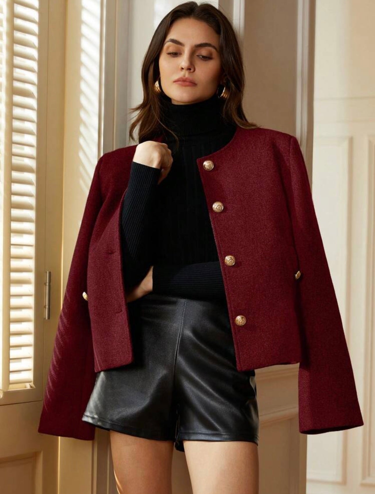French Style Blazer Jacket For Women Front Long Sleeve