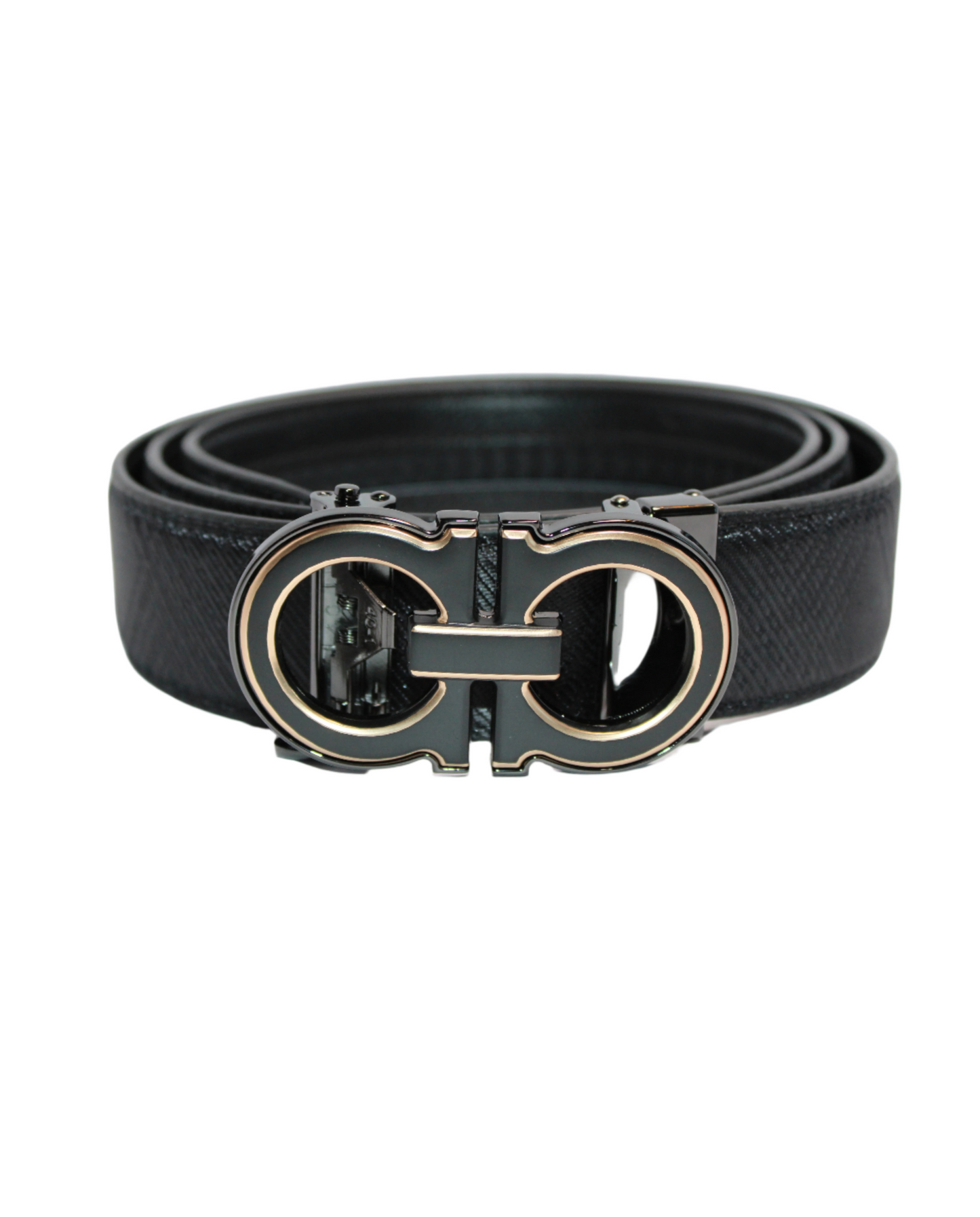 Men's Belt Black Leather No Holes Adjustable Ratchet