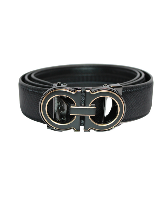 Men's Belt Black Leather No Holes Adjustable Ratchet