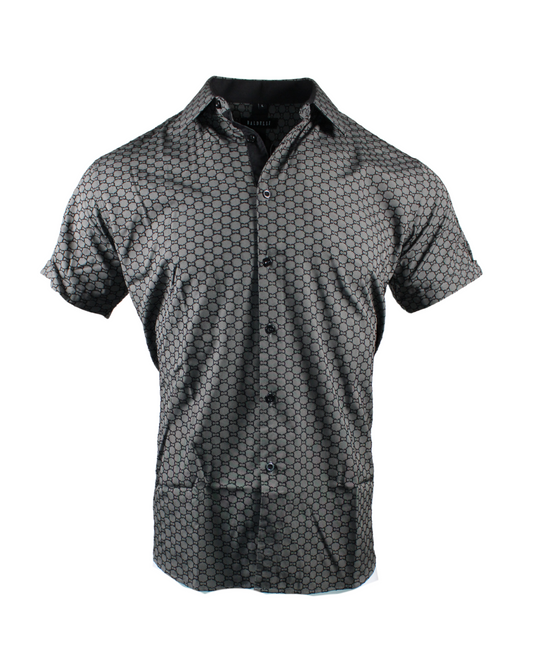 Men's Shirt Patterned Grey Short Sleeve Top