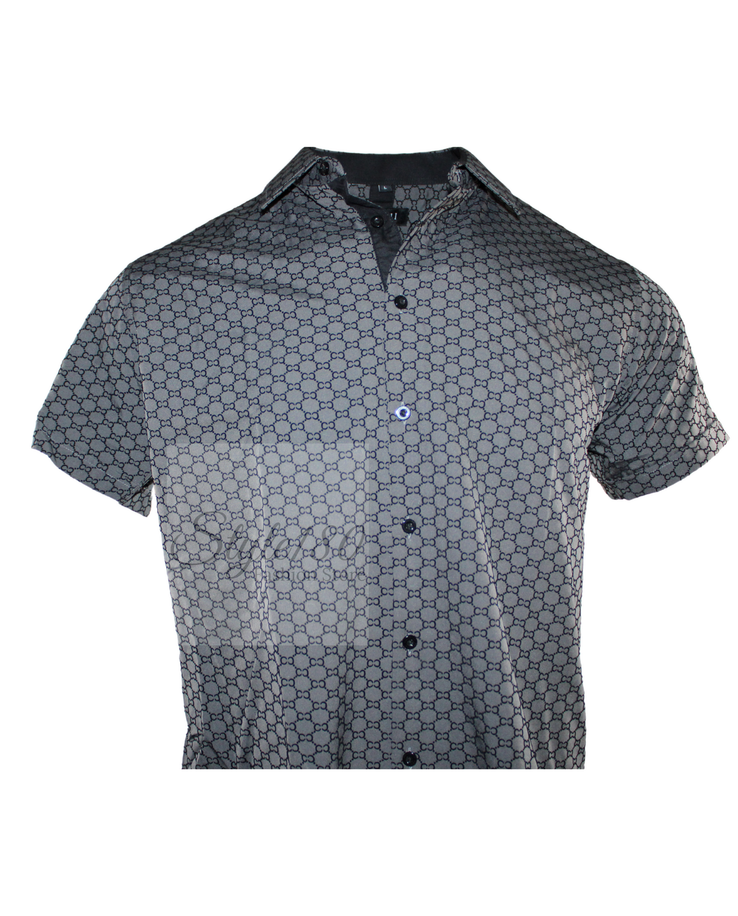 Men's Shirt Patterned Grey Short Sleeve Top