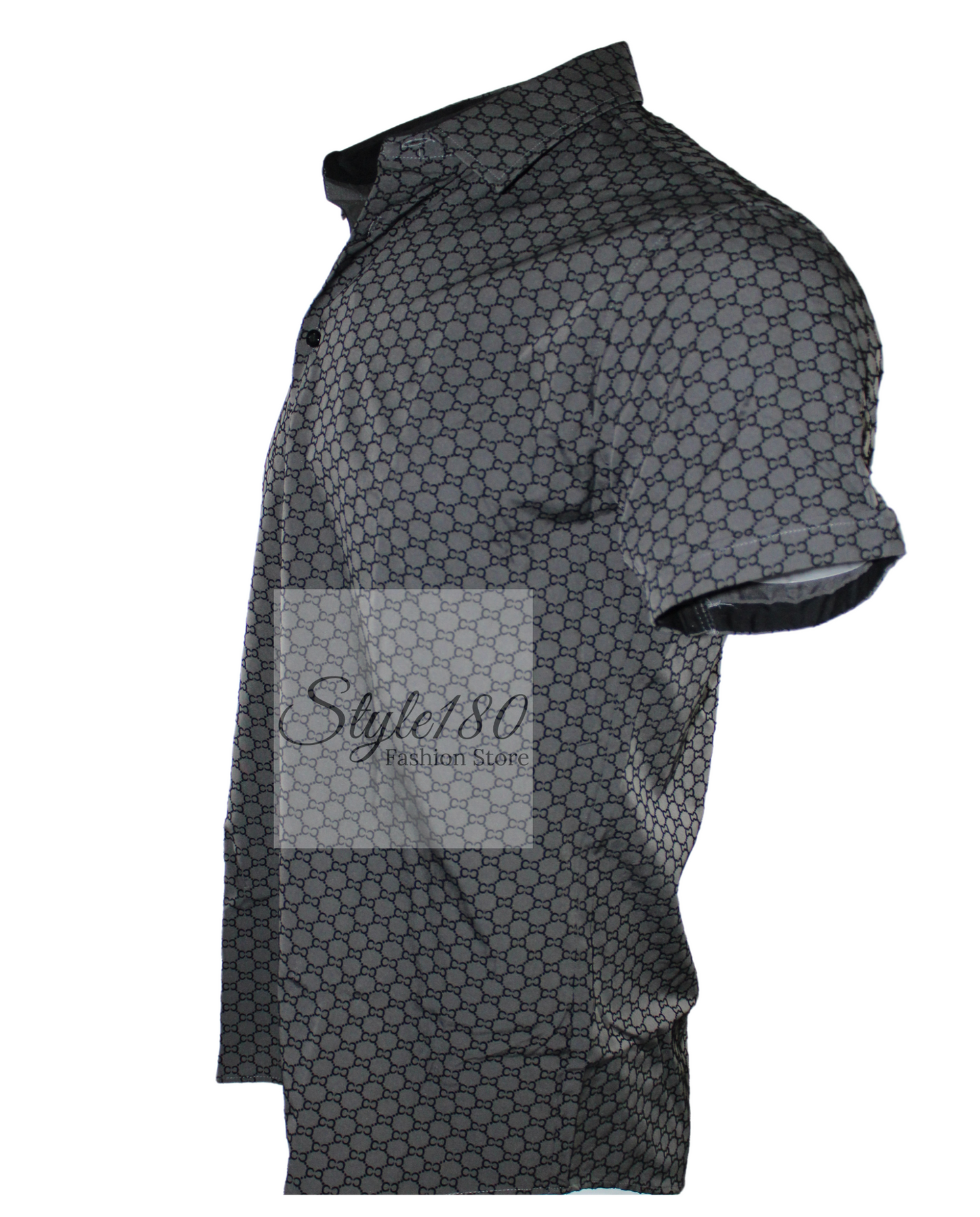 Men's Shirt Patterned Grey Short Sleeve Top